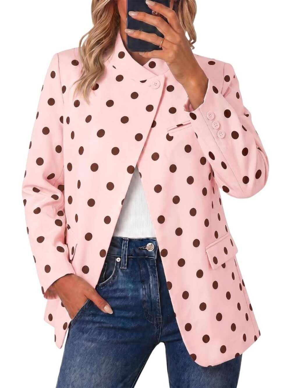 Cicy Bell Women Plaid Blazer Business Stand Collar Open Front Suit Jacket